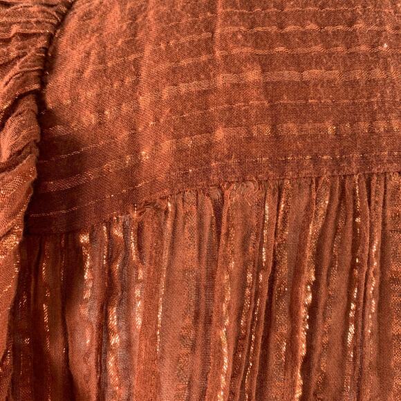 ULLA JOHNSON Size 6 Rust Cotton Blend Stripe Bohemian Blouse - Picture 5 of 7